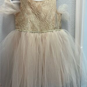 Bonnie Jean Metallic Gold and Cream Dress